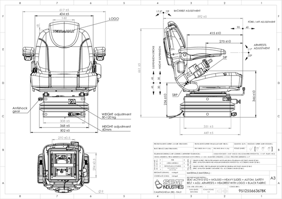 Equipement véhicules - Sièges - Siège de tracteur suspension pneumatique