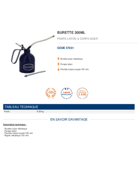 Equipement d'atelier - Graissage - Burette à l'huile